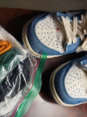 Nike Athletic Shoes White and Blue with Orange Accent